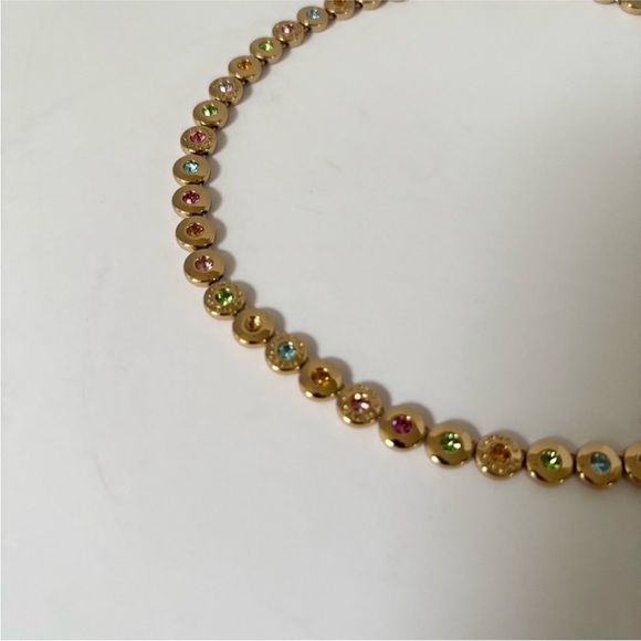 Coach Crystal Tennis Necklace Statement Designer Jewelry Gold Pastel Pink Blue - Picture 8 of 11